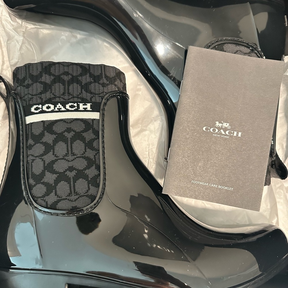 New Coach Black Rain Boots 9